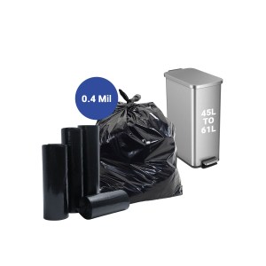 Wase Top Trash Bags, HDPE Plastic, Black, 45L - 61L, 61cm x 83.8cm x 0.4mil, 50 pcs/roll